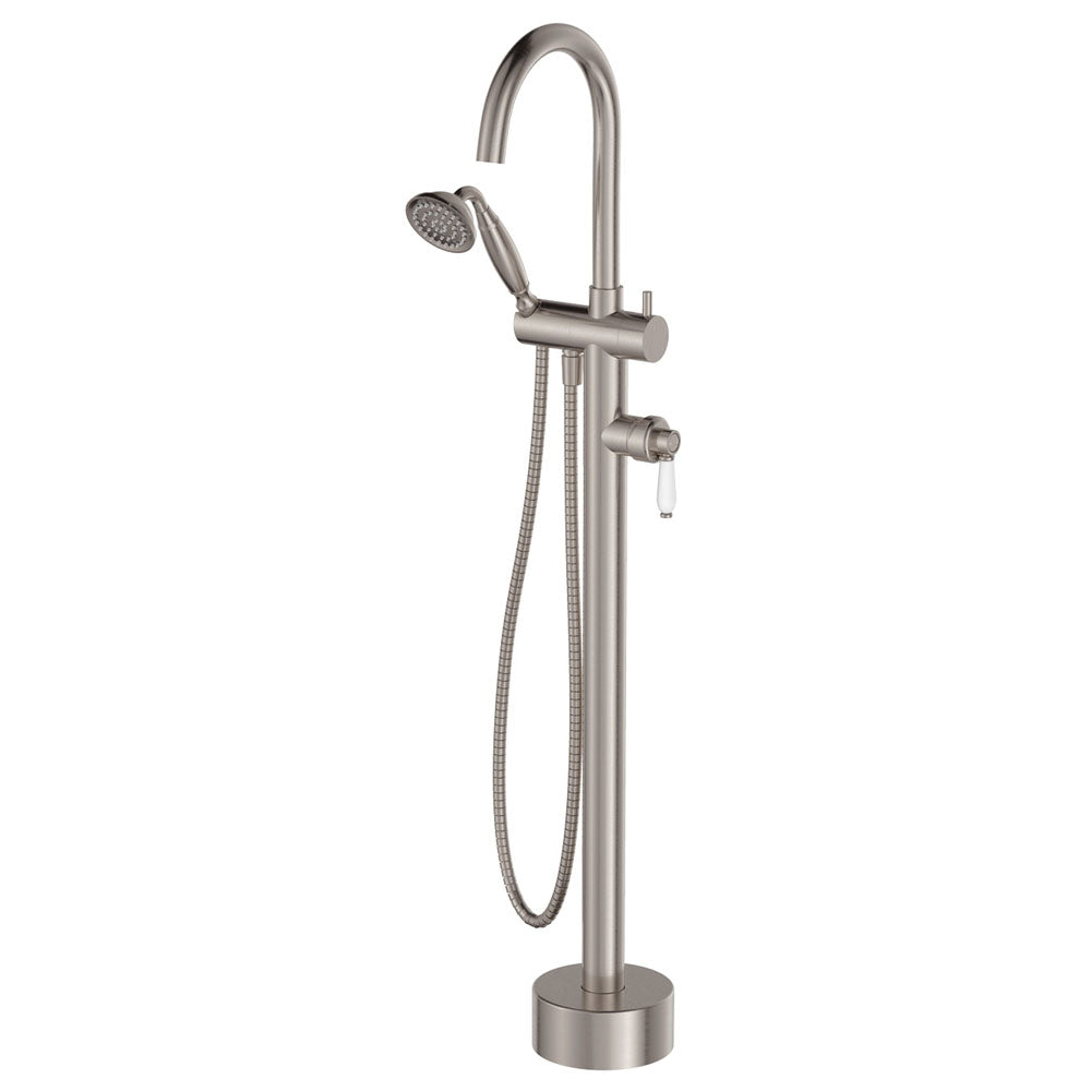 Eleanor Floor Mixer & Shower, Brushed Nickel & Ceramic