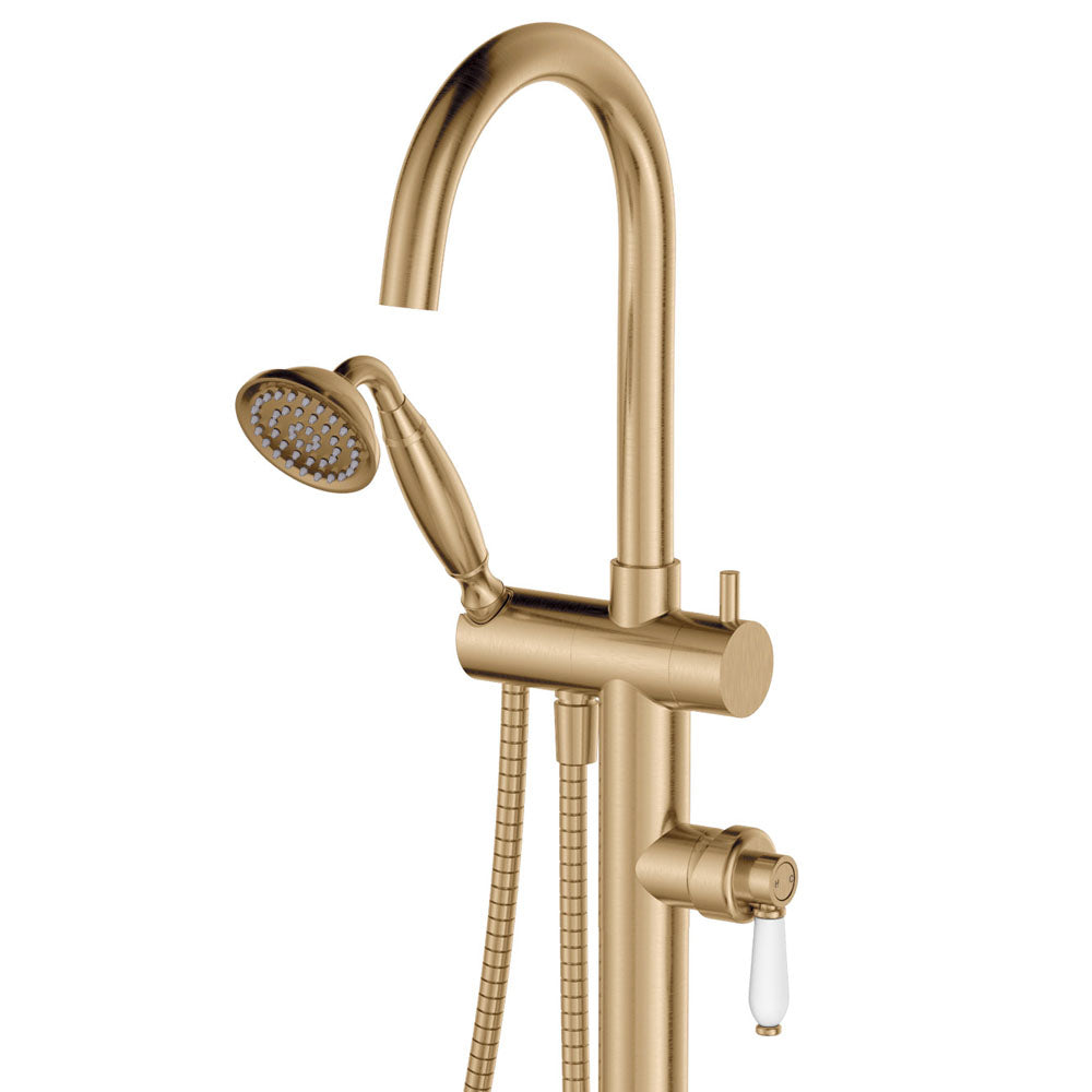 Eleanor Floor Mixer & Shower, Urban Brass & Ceramic