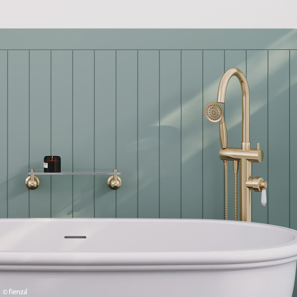 Eleanor Floor Mixer & Shower, Urban Brass & Ceramic