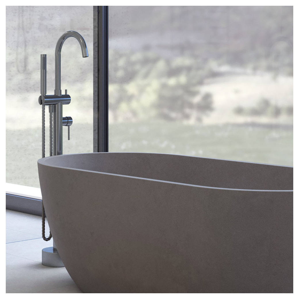 Kaya Floor Mounted Bath Mixer With Hand Shower, Gun Metal