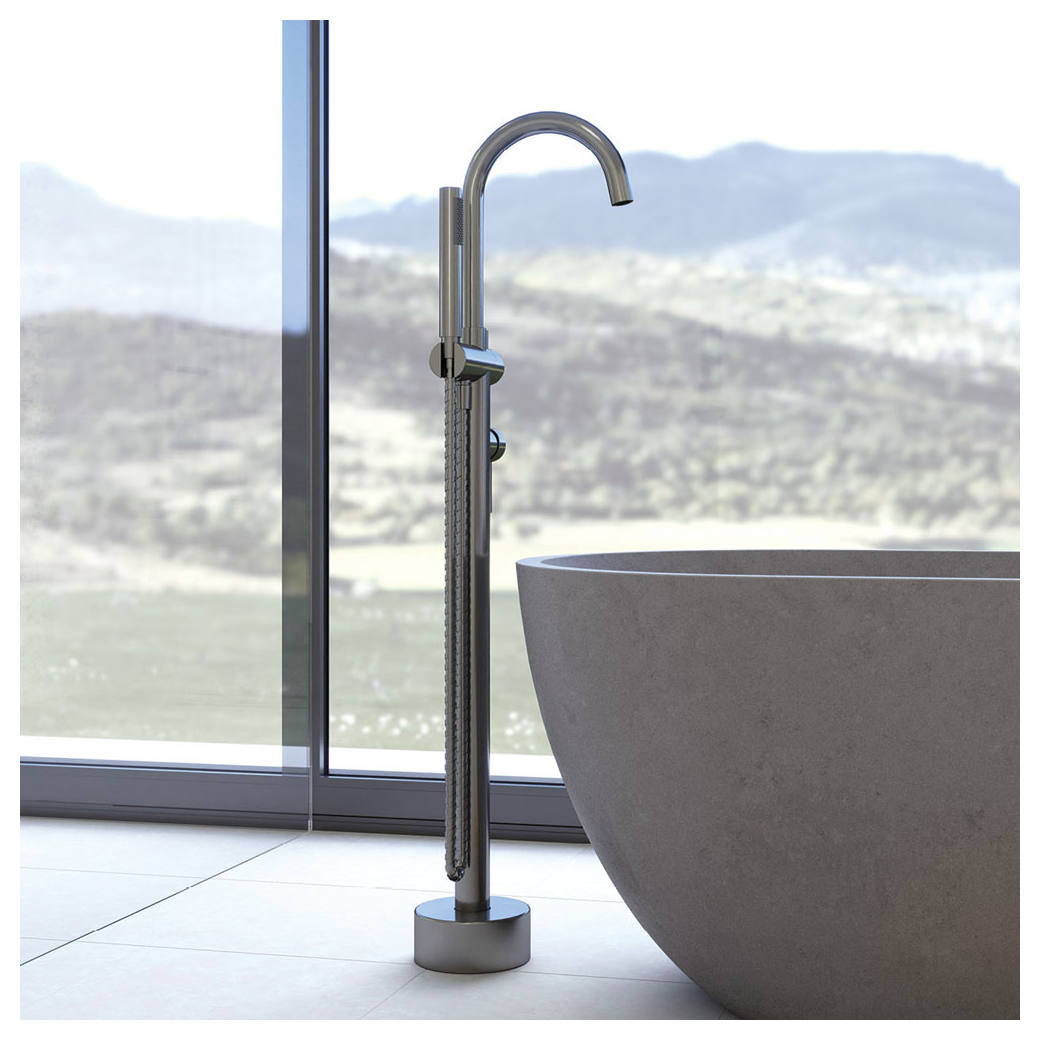 Kaya Floor Mounted Bath Mixer With Hand Shower, Gun Metal