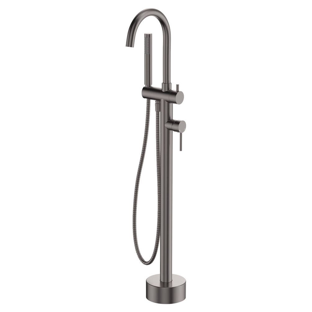 Kaya Floor Mounted Bath Mixer With Hand Shower, Gun Metal