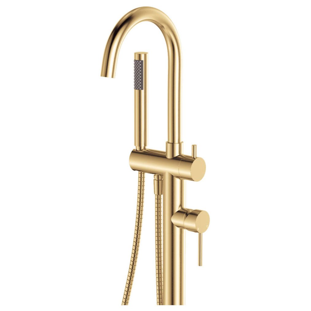 Kaya Floor Mounted Bath Mixer With Hand Shower, Urban Brass