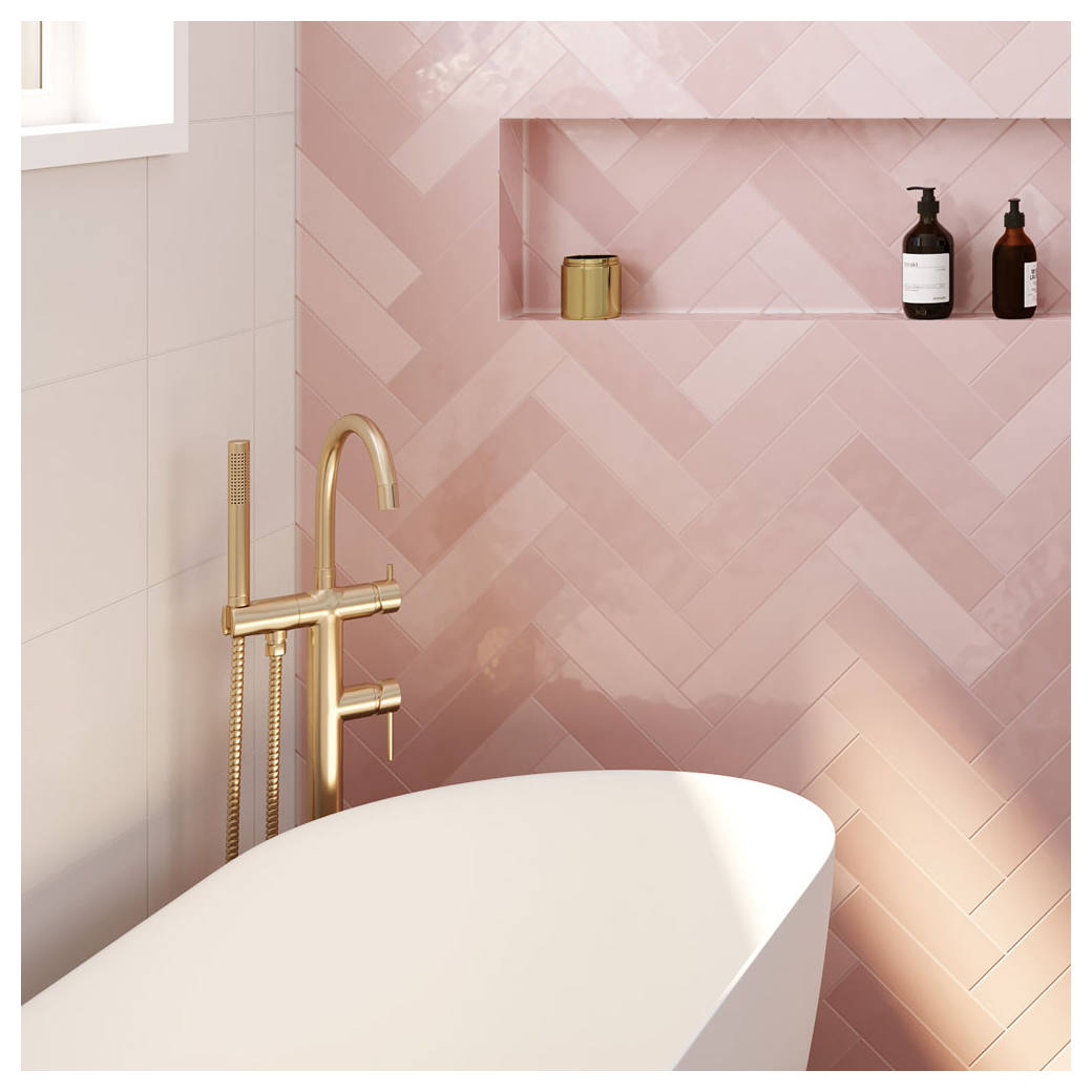 Kaya Floor Mounted Bath Mixer With Hand Shower, Urban Brass