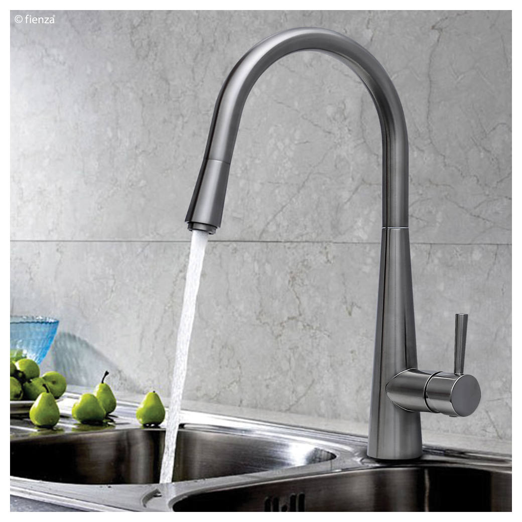 Isabella Deluxe Gooseneck Pull-Out Kitchen Mixer, Brushed Nickel