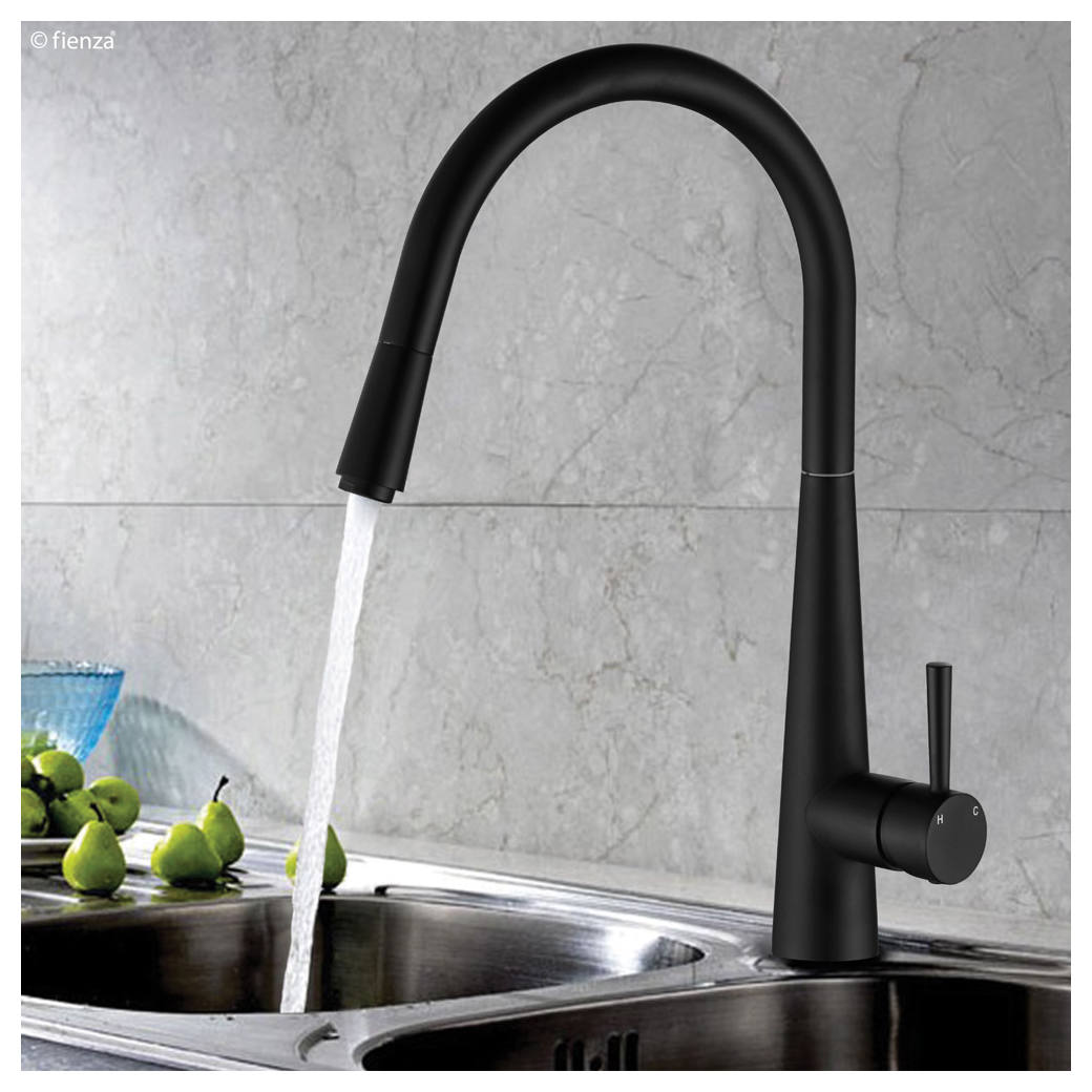 Hustle Deluxe Gooseneck Pull-Out Kitchen Mixer, Matte Black