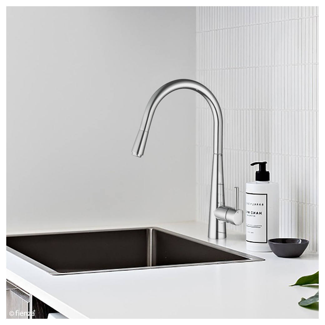 Isabella Deluxe Gooseneck Pull-Out Kitchen Mixer, Chrome