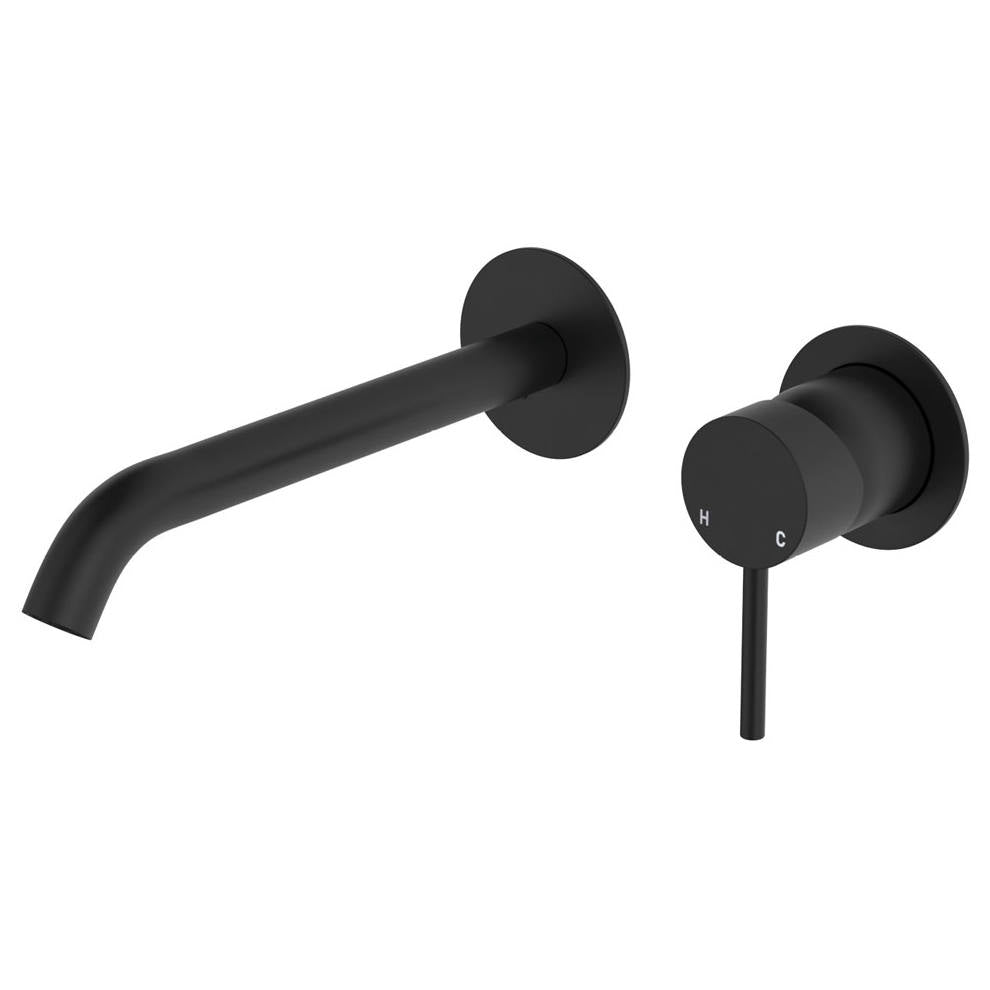 Kaya Wall Mixer Set, Rnd Plates, 200mm Outlet, Matte Black