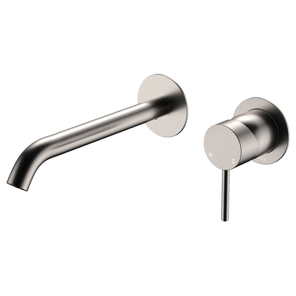 Kaya Wall Mixer Set, Rnd Plates, 200mm Outlet, Brushed Nickel