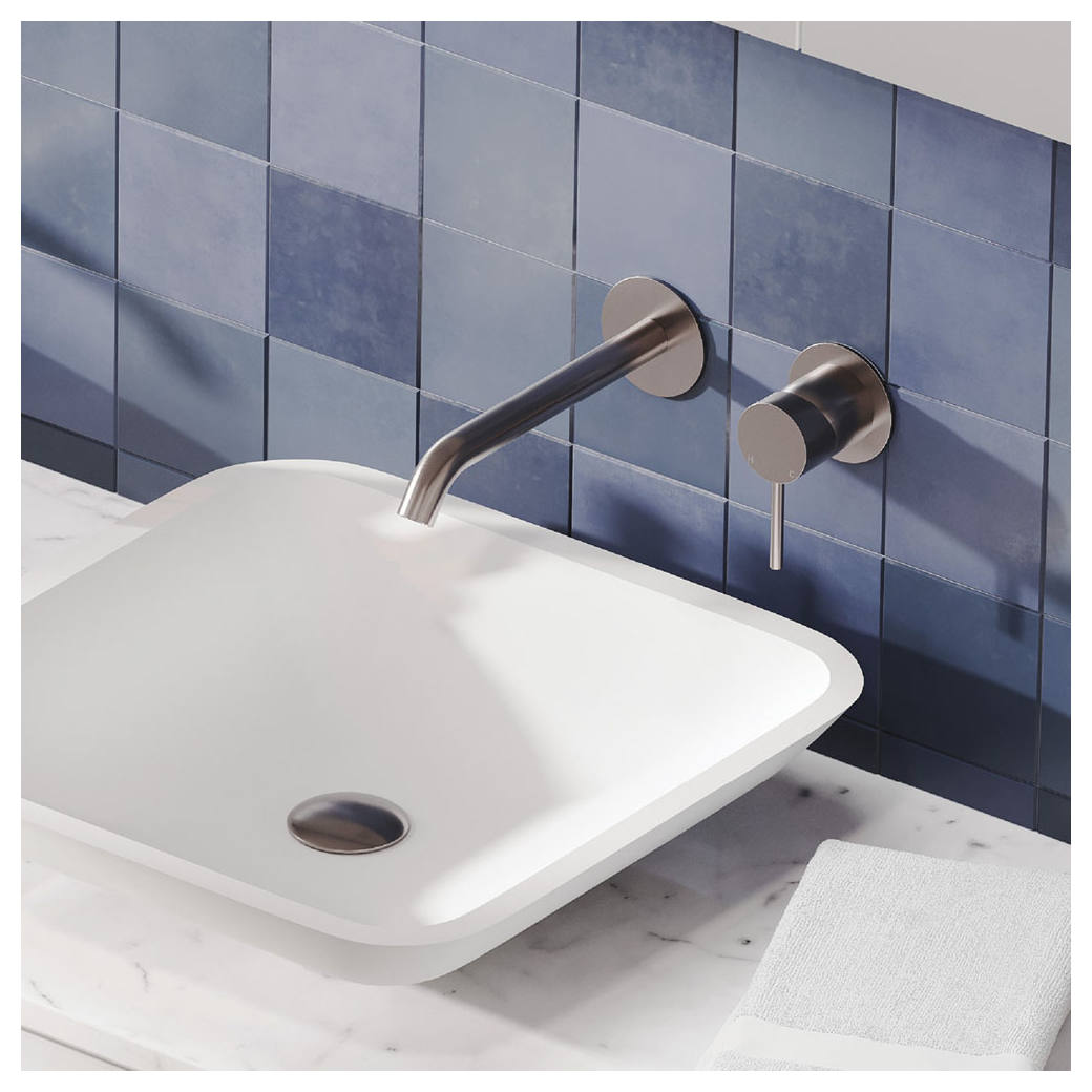 Kaya Wall Mixer Set, Rnd Plates, 160mm Outlet, Brushed Nickel