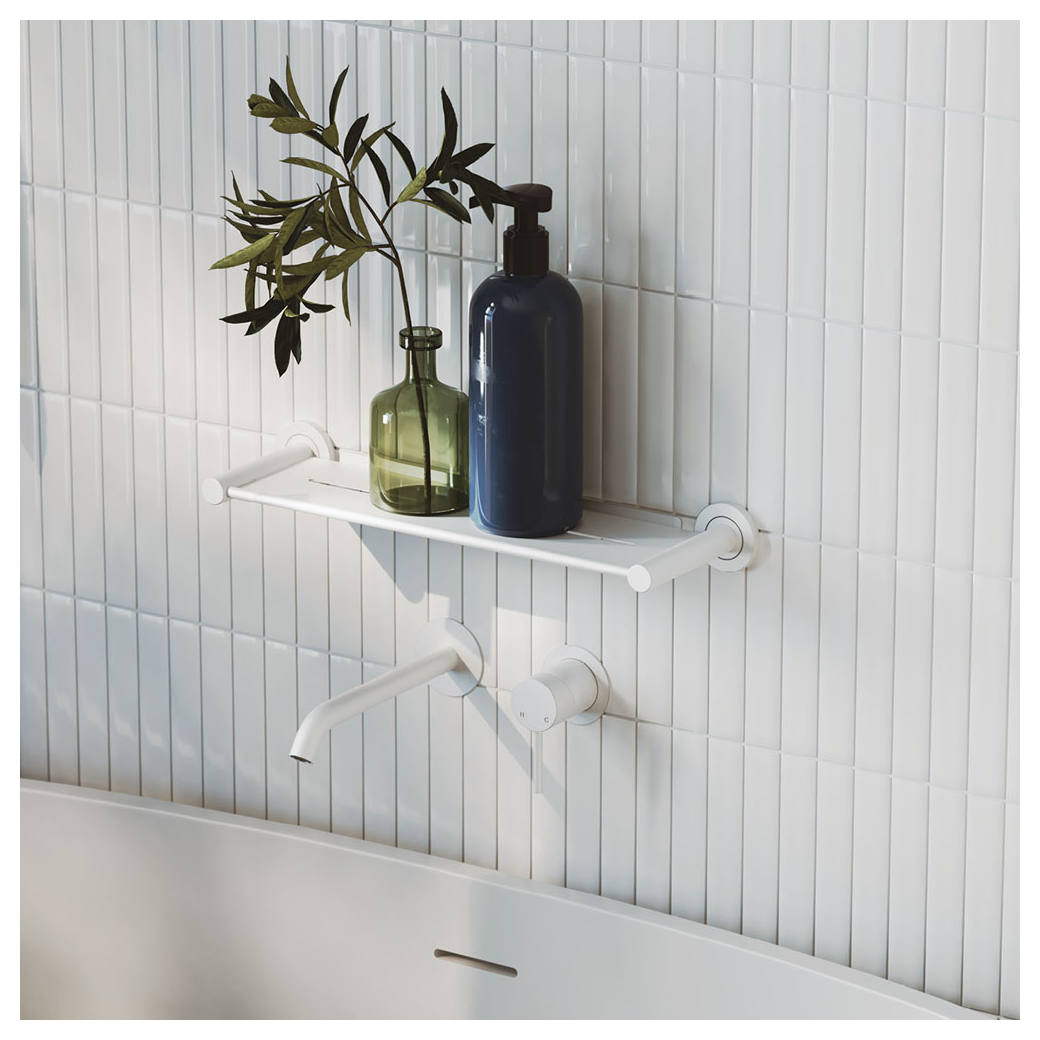 Kaya Wall Mixer Set, Rnd Plates, 200mm Outlet, Matte White