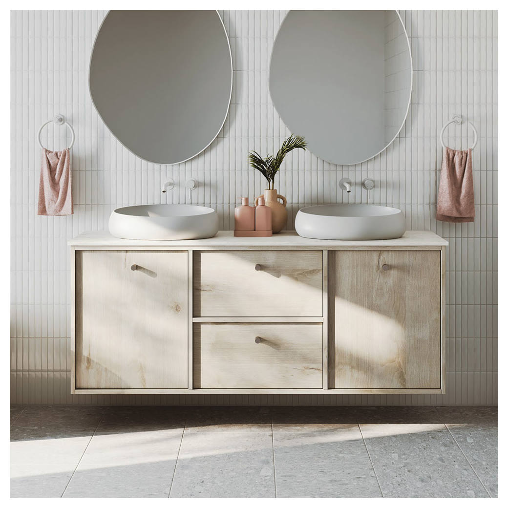 Kaya Wall Mixer Set, Rnd Plates, 200mm Outlet, Matte White