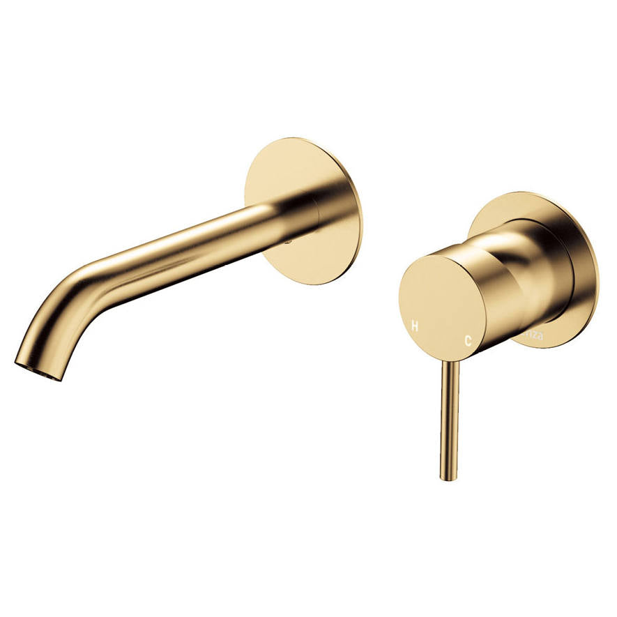 Kaya Wall Mixer Set, Rnd Plates, 160mm Outlet, Urban Brass