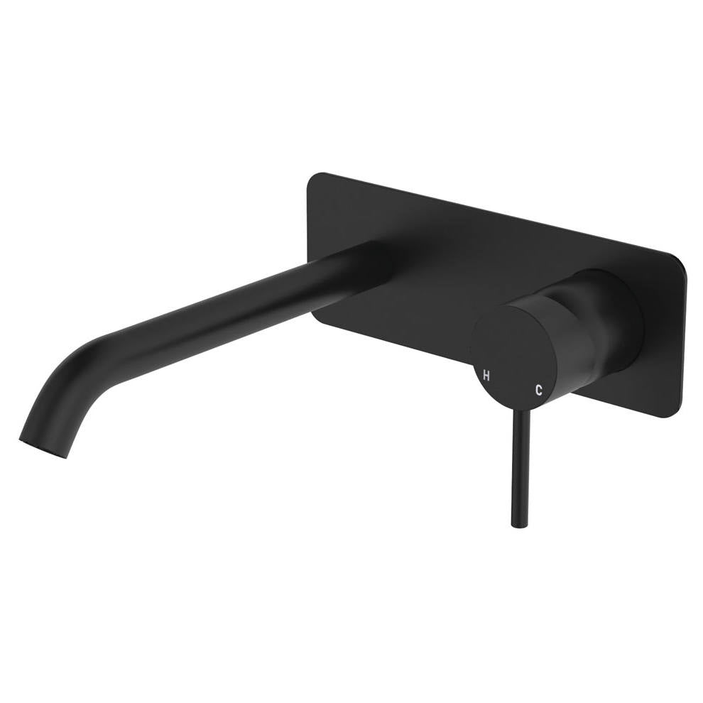Kaya Wall Mixer Set, Rect Plate, 200mm Outlet, Matte Black