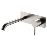 Kaya Wall Mixer Set, Rect Plate, 200mm Outlet, Brushed Nickel