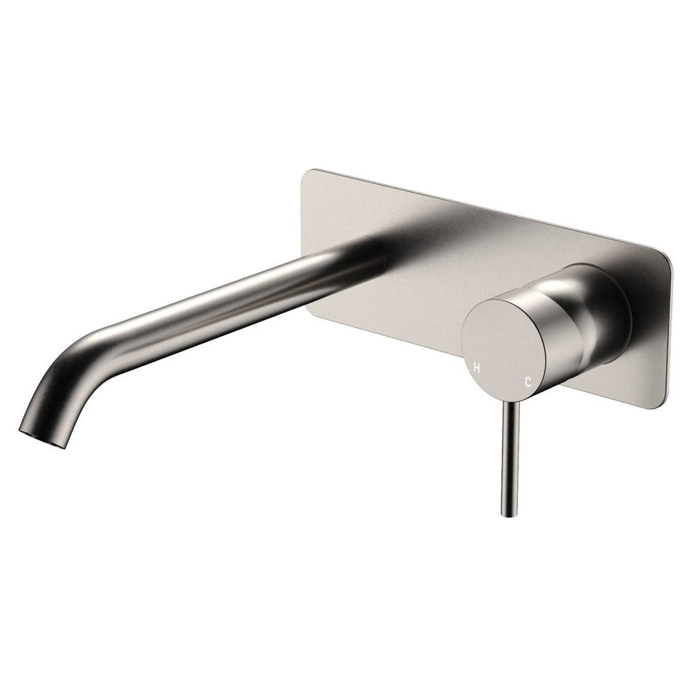 Kaya Wall Mixer Set, Rect Plate, 200mm Outlet, Brushed Nickel