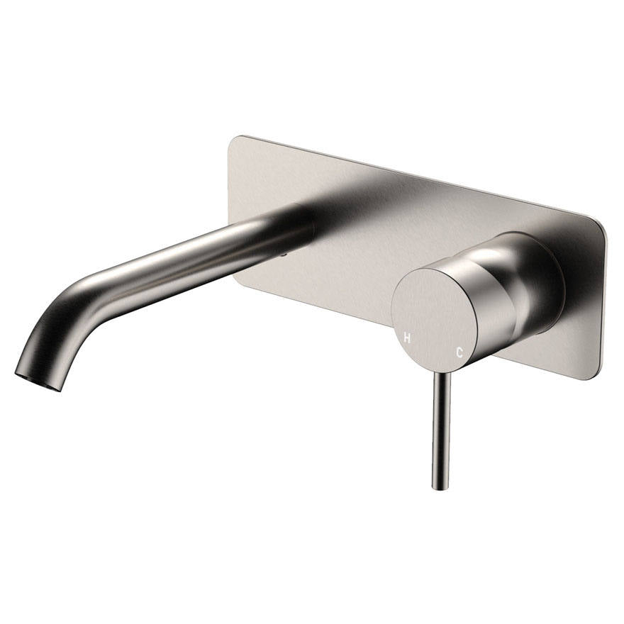 Kaya Wall Mixer Set, Rect Plate, 160mm Outlet, Brushed Nickel