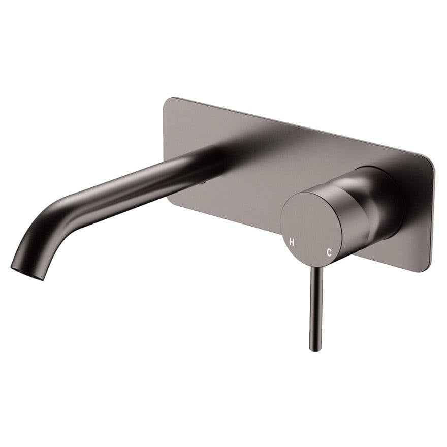 Kaya Wall Mixer Set, Rect Plate, 160mm Outlet, Gun Metal