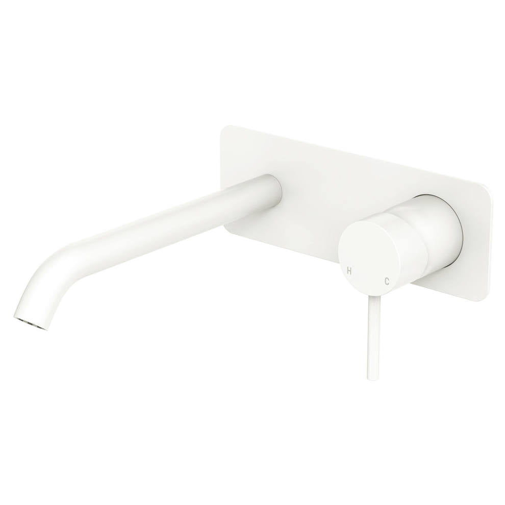 Kaya Wall Mixer Set, Rect Plate, 200mm Outlet, Matte White