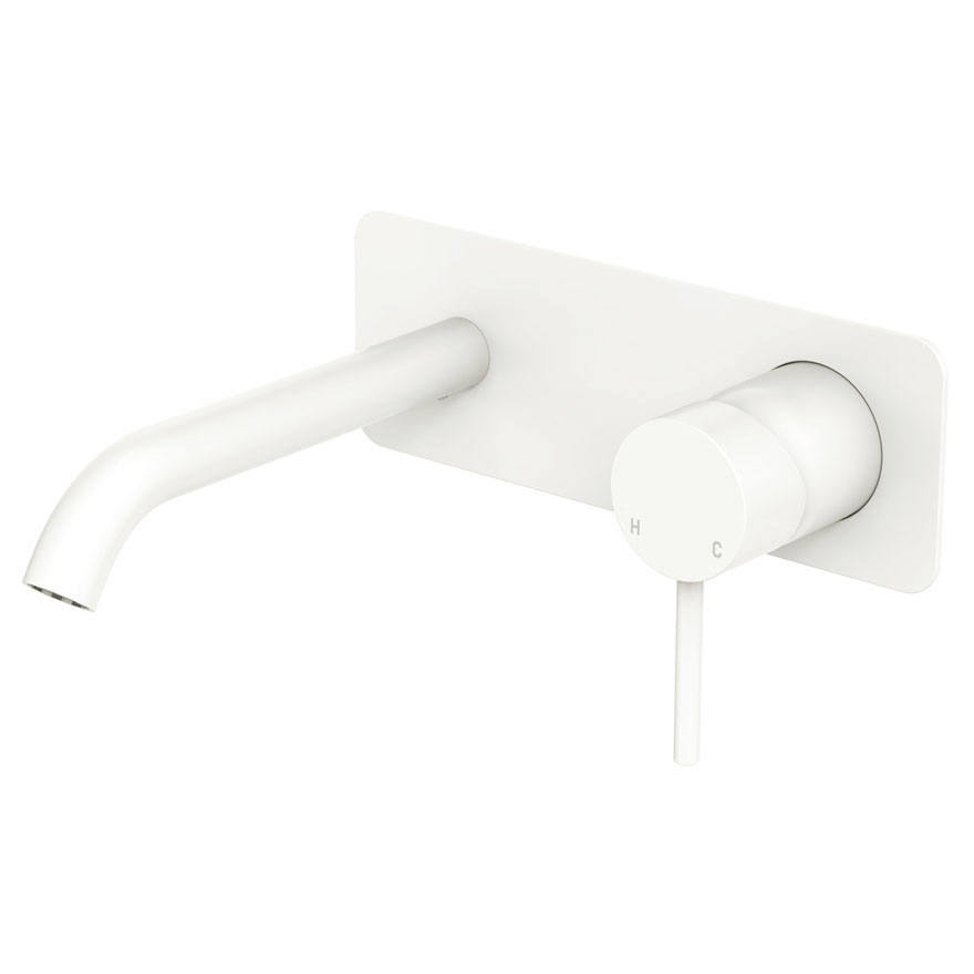 Kaya Wall Mixer Set, Rect Plate, 160mm Outlet, Matte White