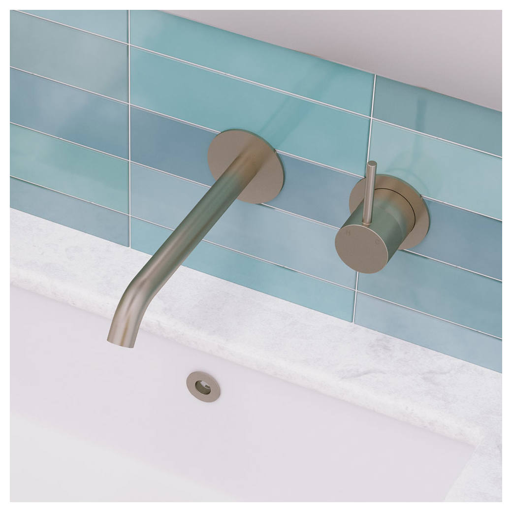 Kaya Up Wall Mixer Set, Rnd Plates, 200mm Outlet, Brushed Nickel