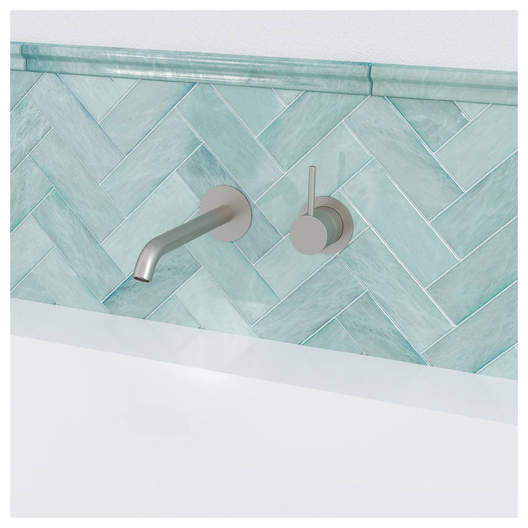 Kaya Up Wall Mixer Set, Rnd Plates, 160mm Outlet, Brushed Nickel