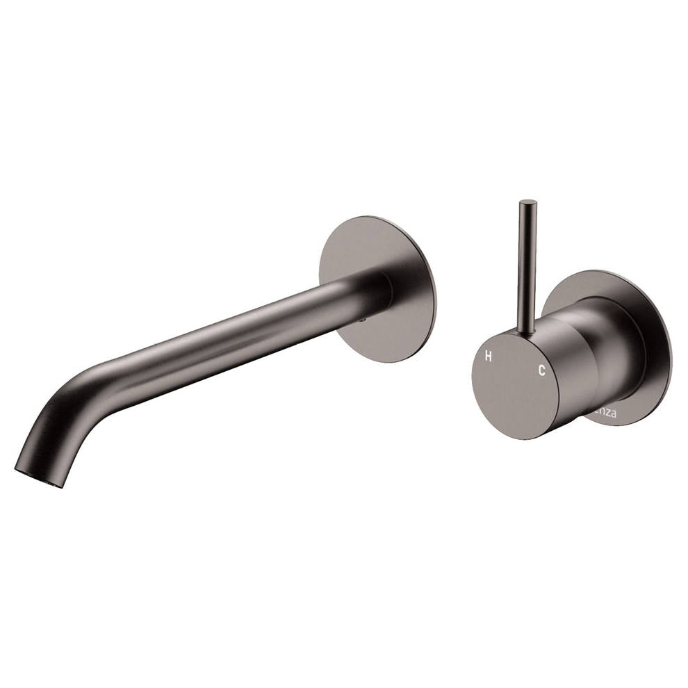 Kaya Up Wall Mixer Set, Rnd Plates, 200mm Outlet, Gun Metal