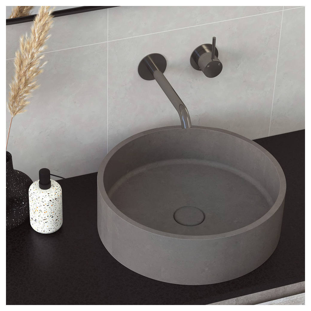 Kaya Up Wall Mixer Set, Rnd Plates, 160mm Outlet, Gun Metal