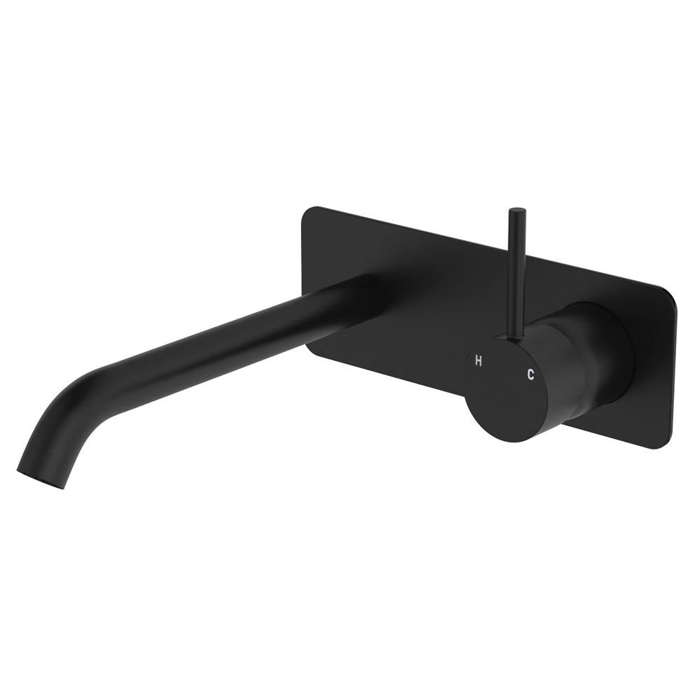 Kaya Up Wall Mixer Set, Rect Plate, 200mm Outlet, Matte Black