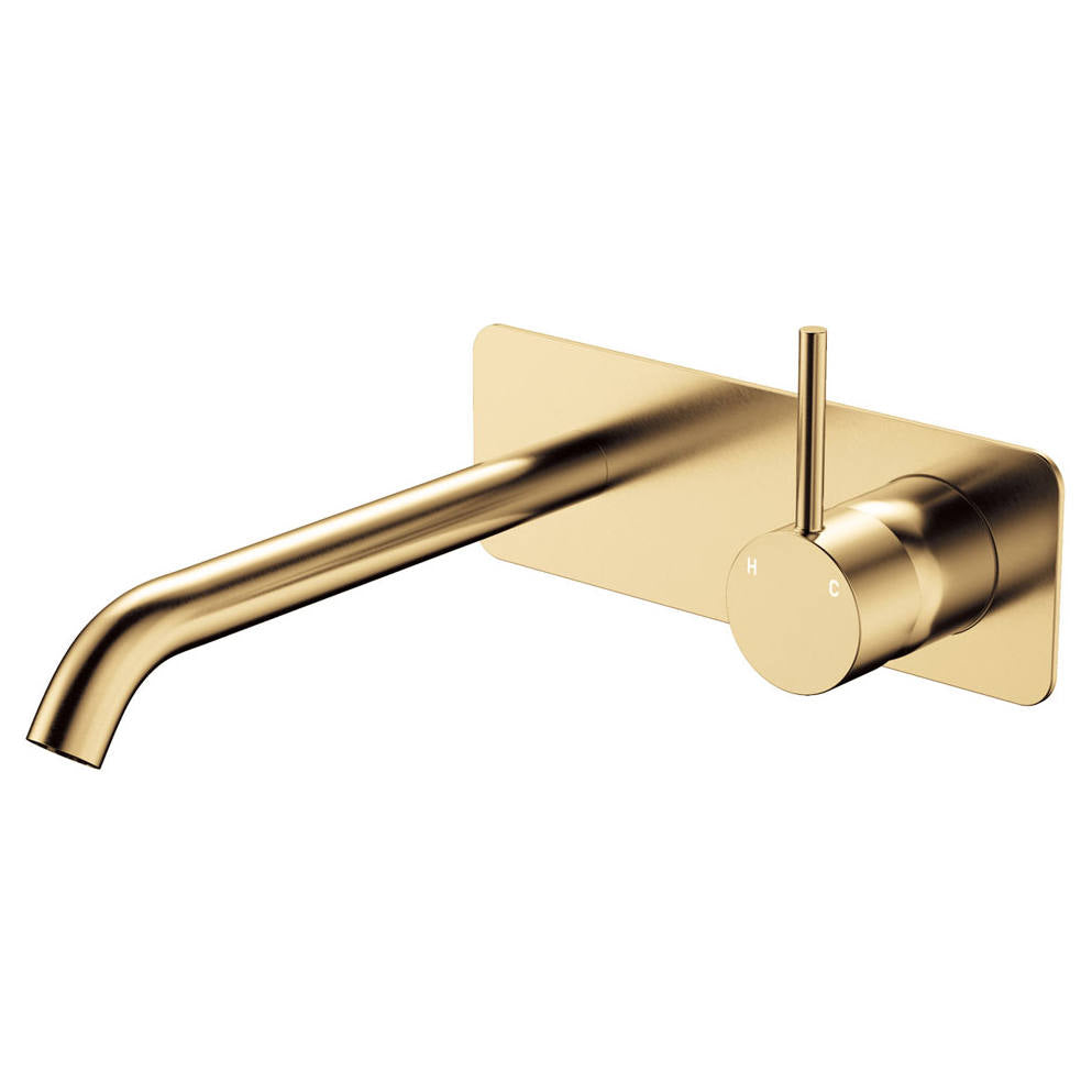 Kaya Up Wall Mixer Set, Rect Plate, 200mm Outlet, Urban Brass