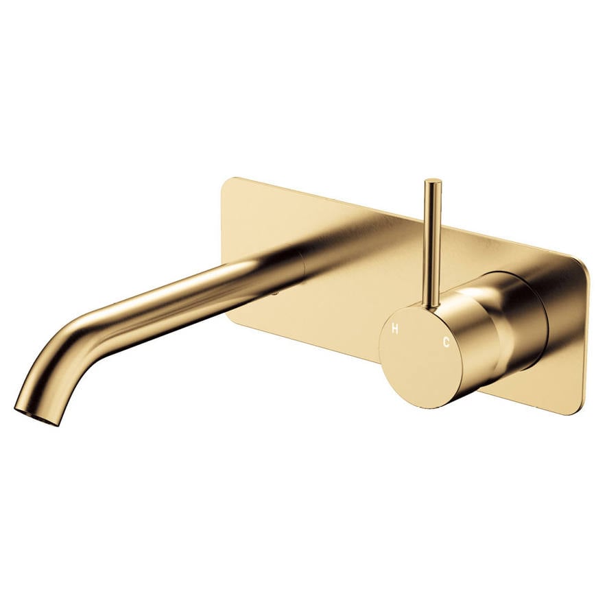 Kaya Up Wall Mixer Set, Rect Plate, 160mm Outlet, Urban Brass