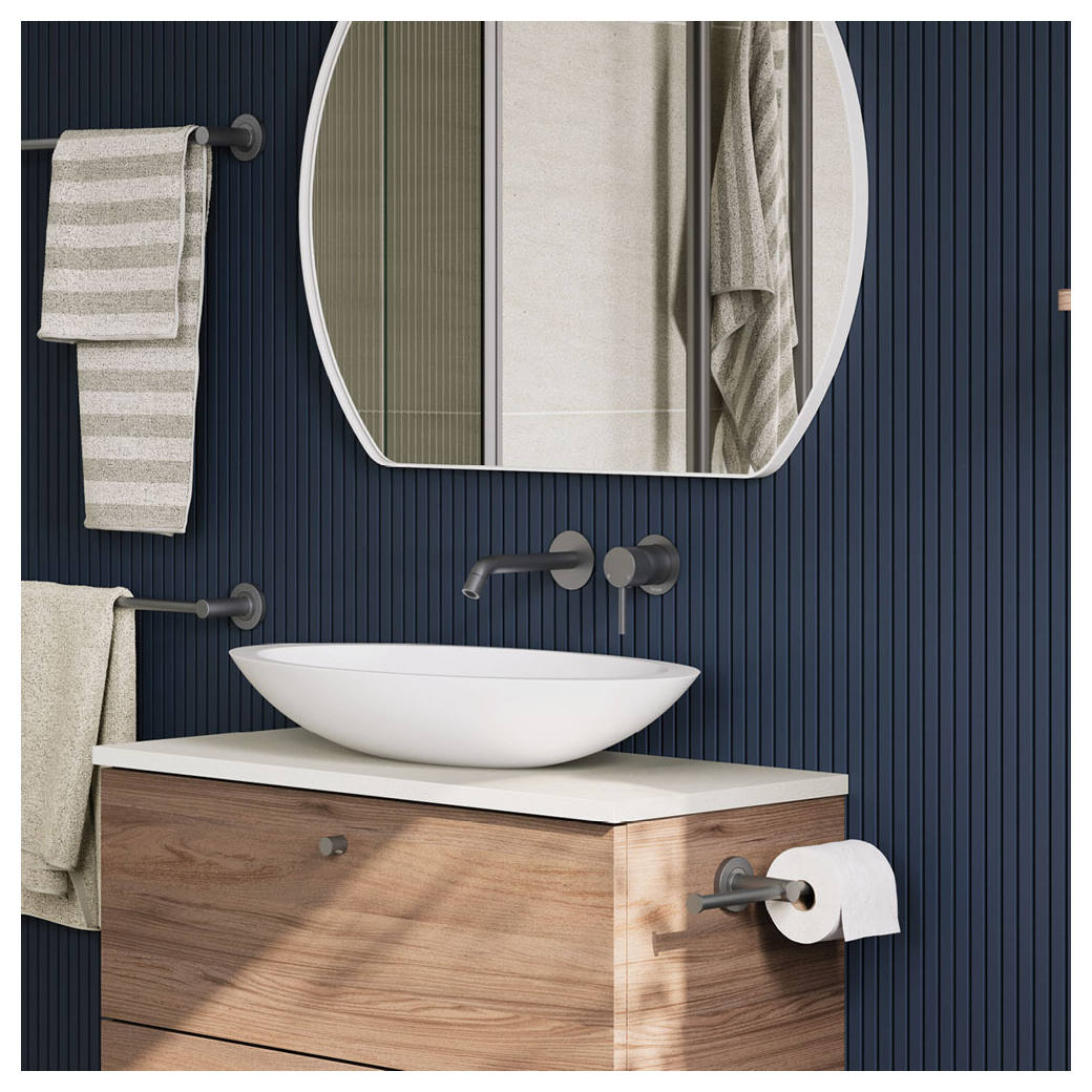 Axle Wall Mixer Set, Rnd Plates, 160mm Outlet, Gun Metal