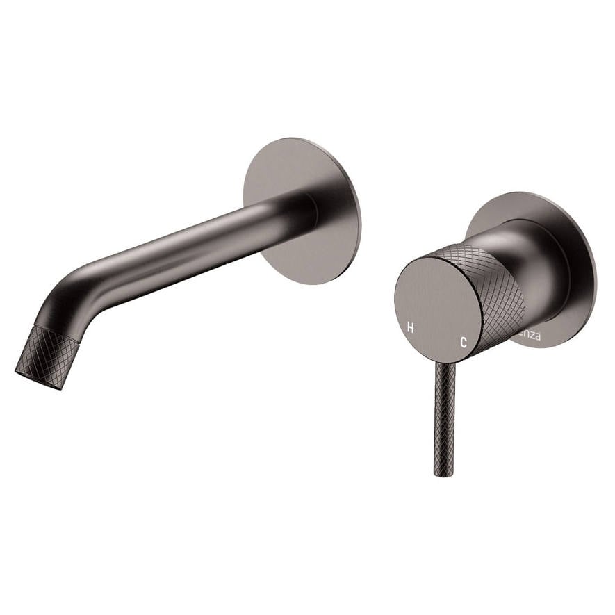 Axle Wall Mixer Set, Rnd Plates, 160mm Outlet, Gun Metal