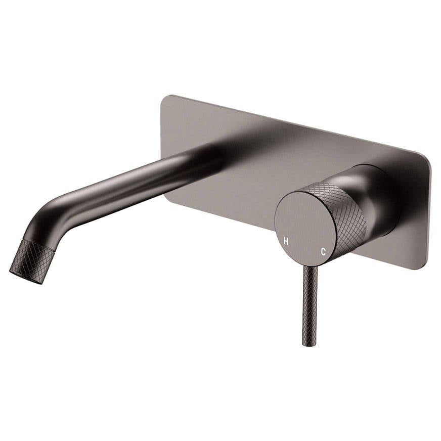 Axle Wall Mixer Set, Rect Plate, 160mm Outlet, Gun Metal