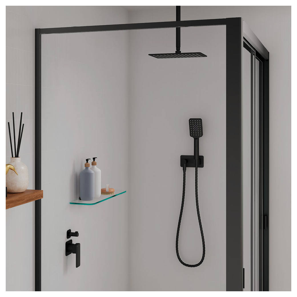 Tono Wall Diverter Mixer, Square Plates, Matte Black