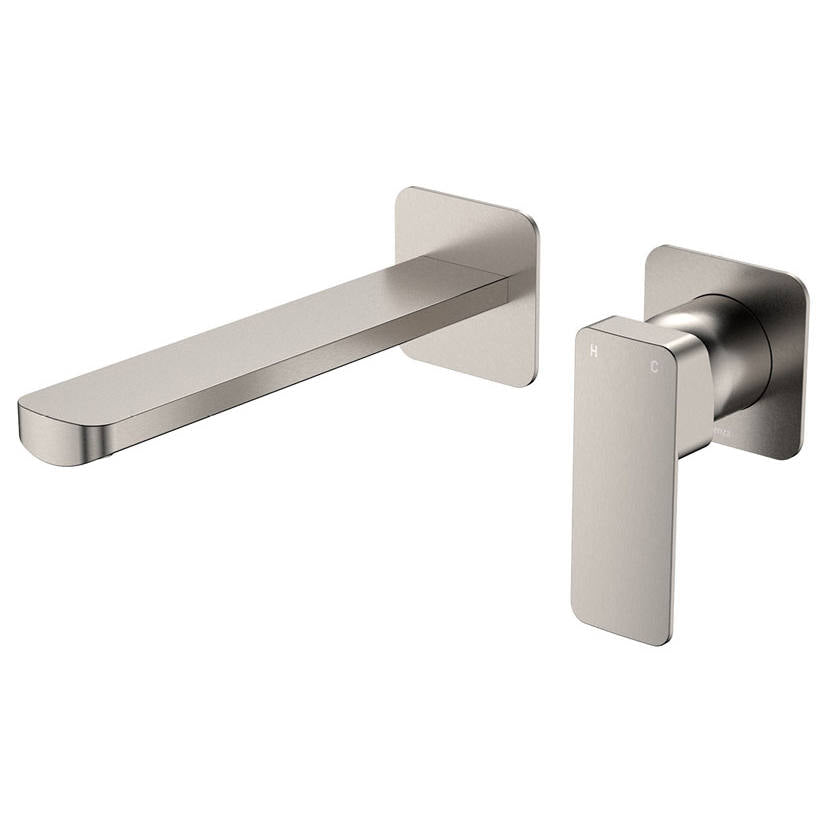 Tono Wall Mixer Set, Square Plate, 200mm Outlet, Brushed Nickel