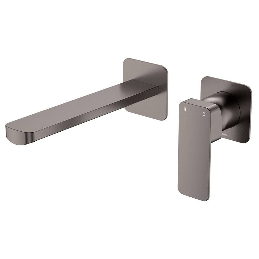 Tono Wall Mixer Set, Square Plate, 200mm Outlet, Gun Metal