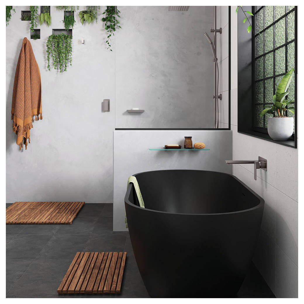 Tono Wall Mixer Set, Square Plate, 160mm Outlet, Gun Metal