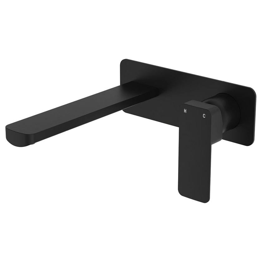 Tono Wall Mixer Set, Rect Plate, 200mm Outlet, Matte Black