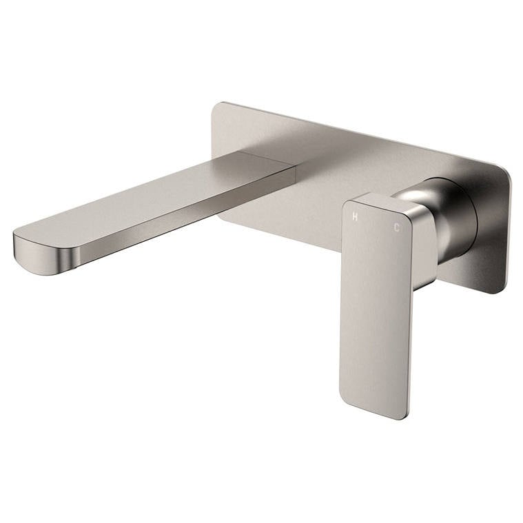 Tono Wall Mixer Set, Rect Plate, 160mm Outlet, Brushed Nickel