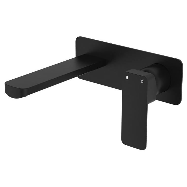 Tono Wall Mixer Set, Rect Plate, 160mm Outlet, Matte Black