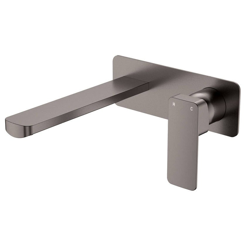 Tono Wall Mixer Set, Rect Plate, 200mm Outlet, Gun Metal