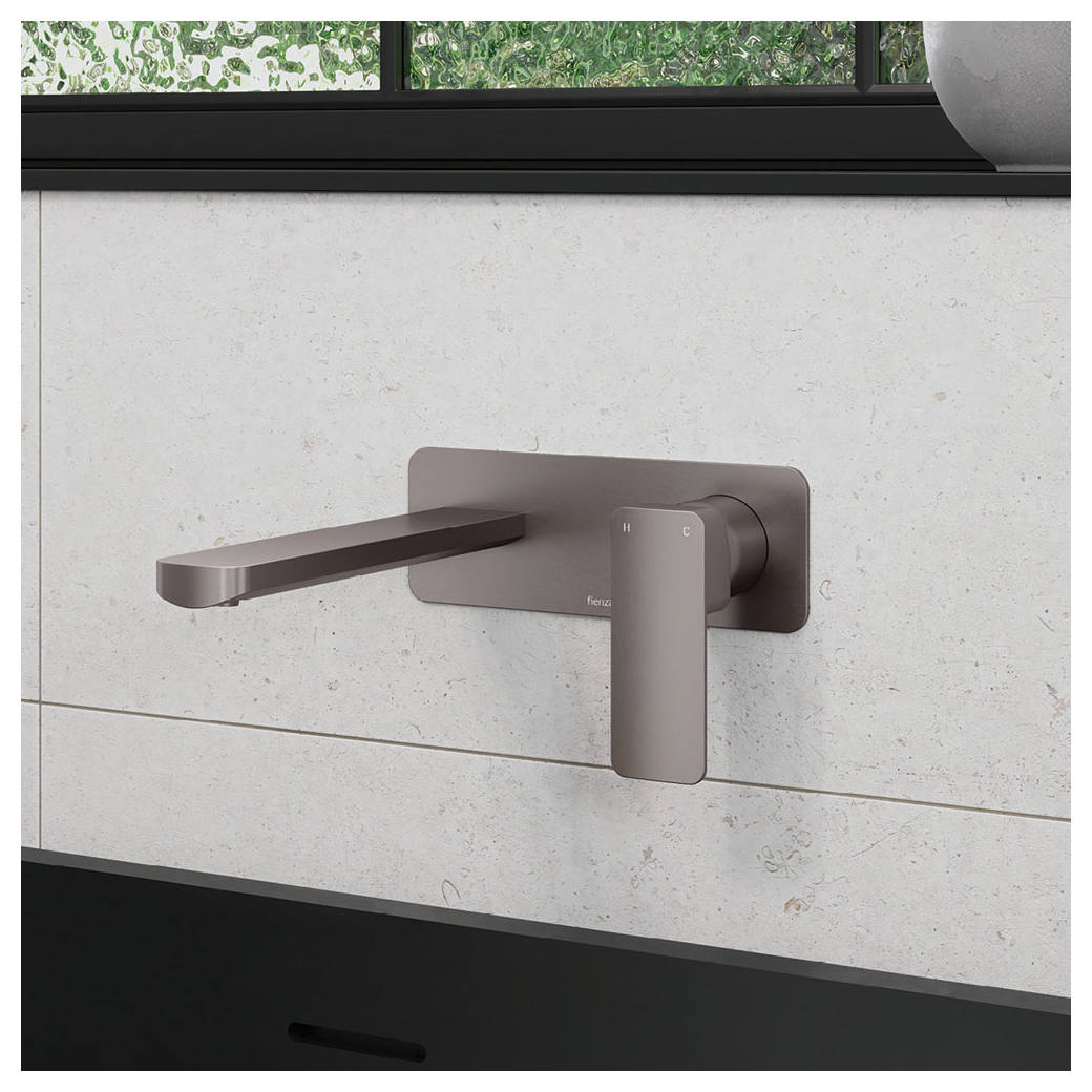 Tono Wall Mixer Set, Rect Plate, 160mm Outlet, Gun Metal