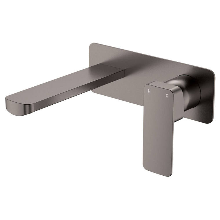 Tono Wall Mixer Set, Rect Plate, 160mm Outlet, Gun Metal