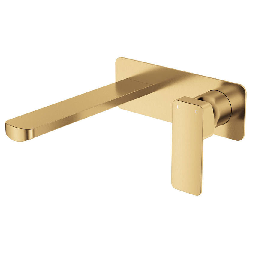 Tono Wall Mixer Set, Rect Plate, 200mm Outlet, Urban Brass