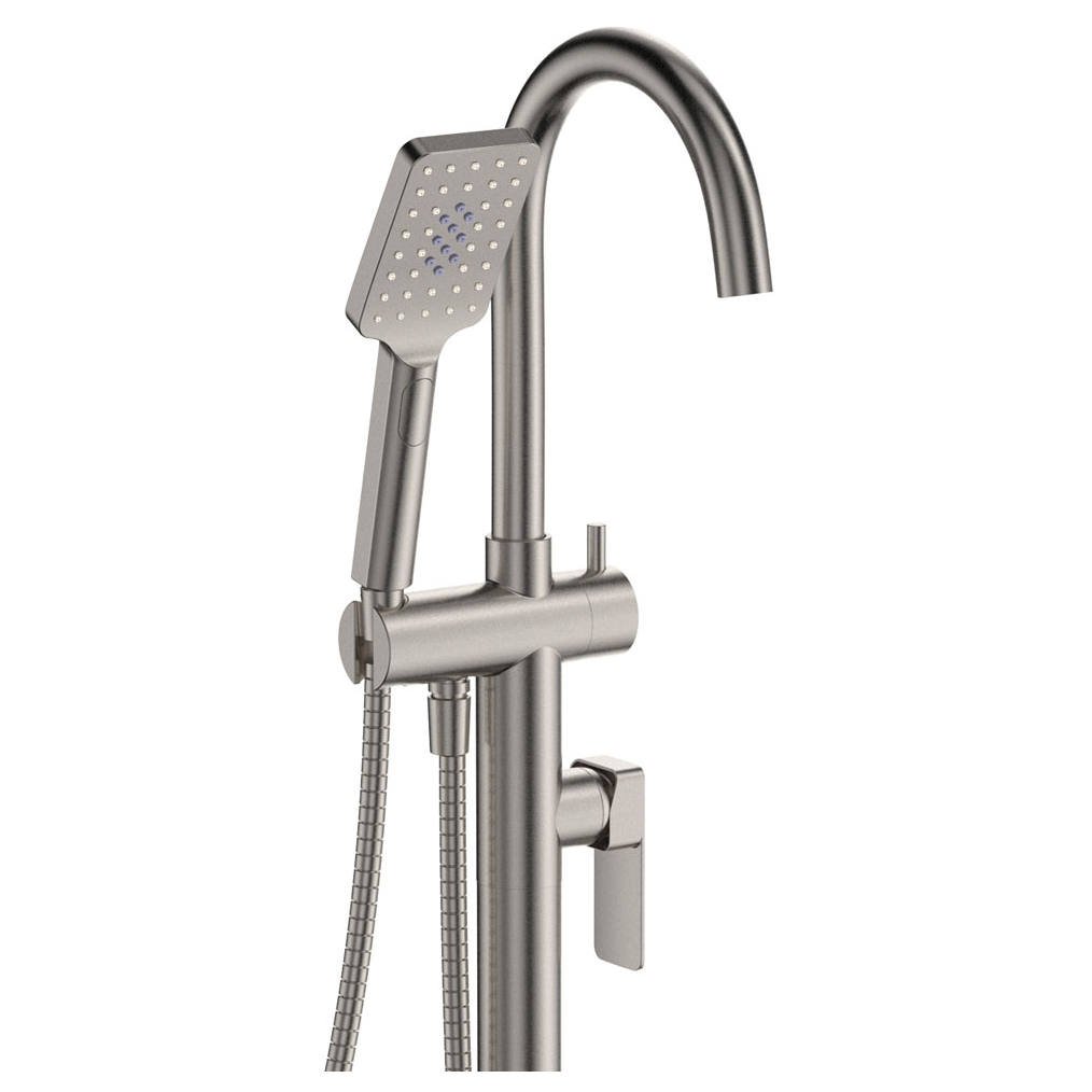Tono Floor Mounted Bath Mixer With Hand Shower, Brushed Nickel