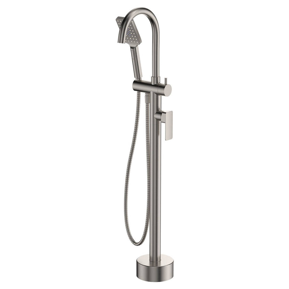 Tono Floor Mounted Bath Mixer With Hand Shower, Brushed Nickel