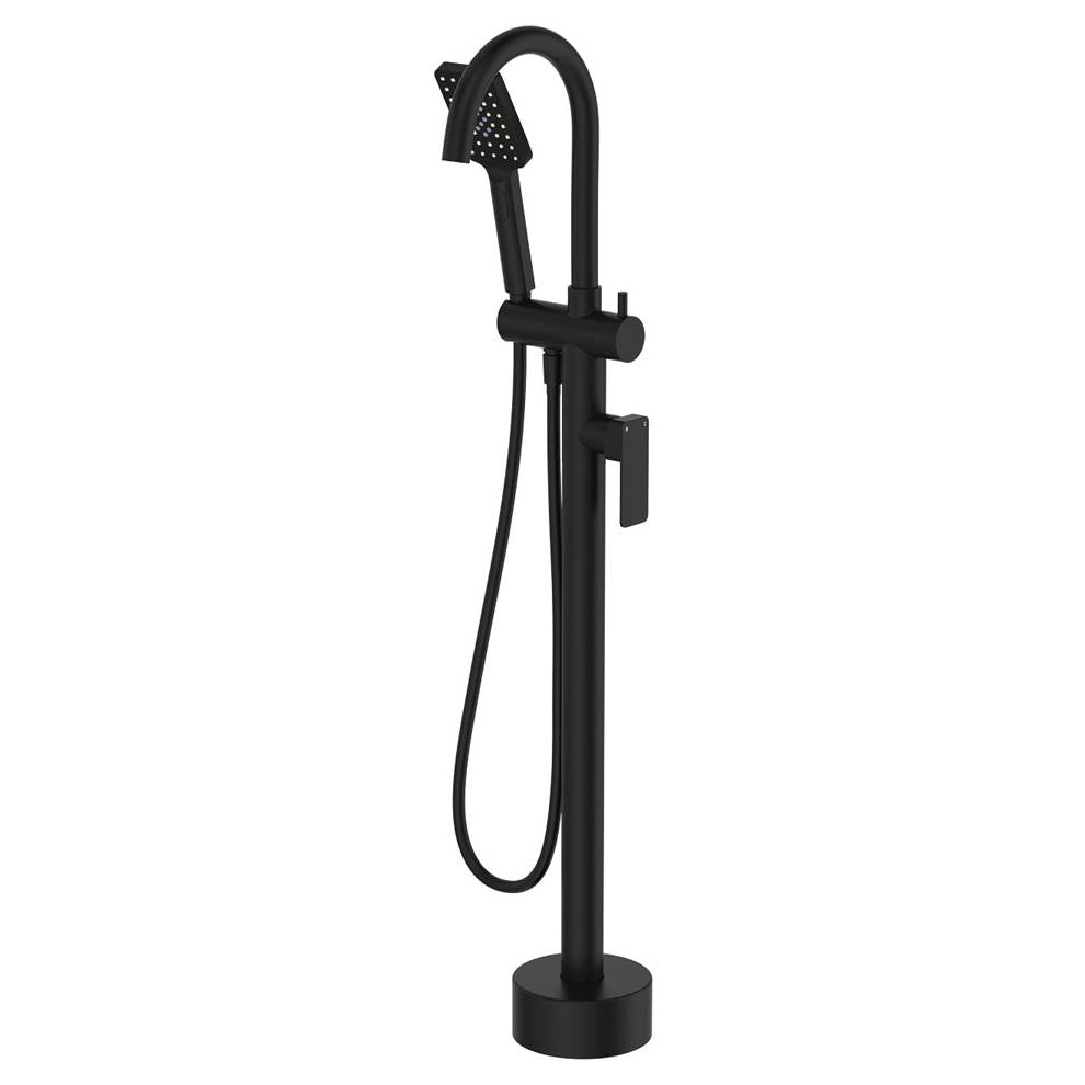 Tono Floor Mounted Bath Mixer With Hand Shower, Matte Black