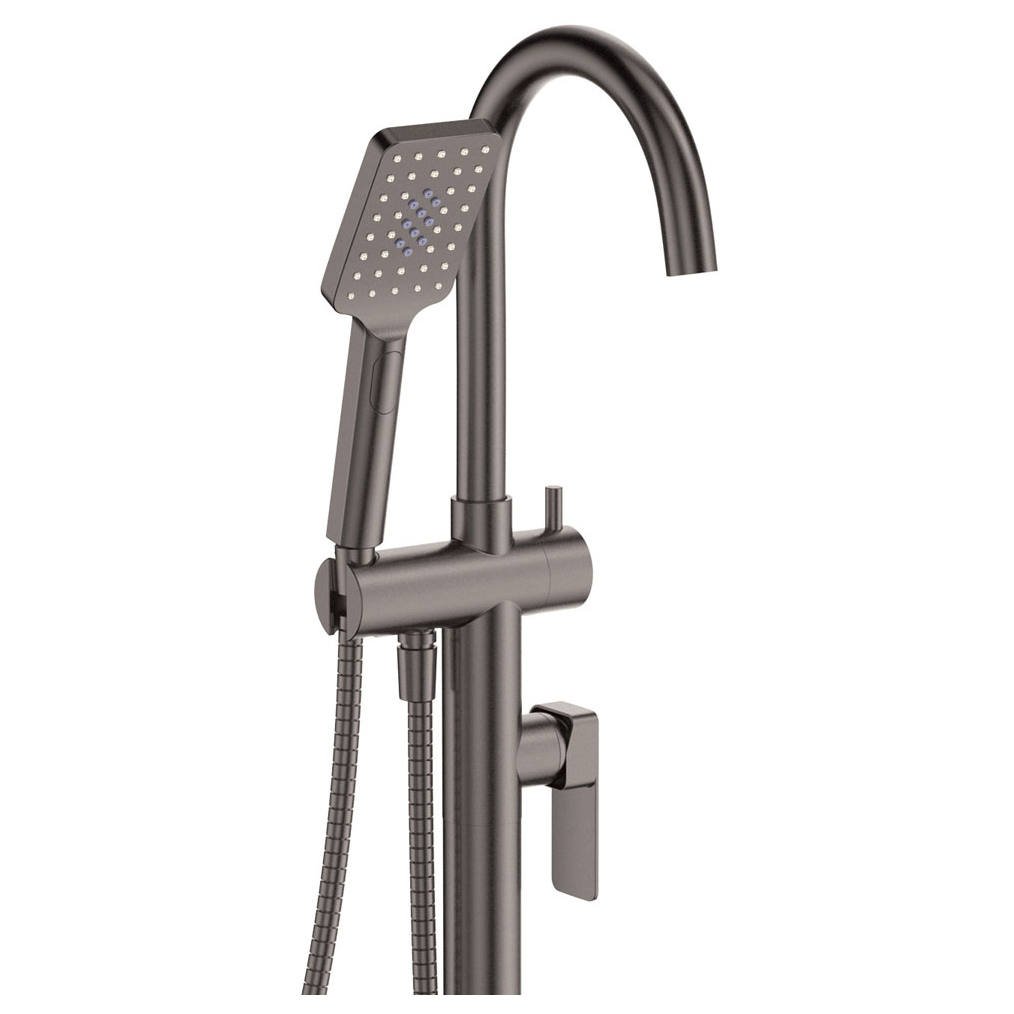 Tono Floor Mounted Bath Mixer With Hand Shower, Gun Metal