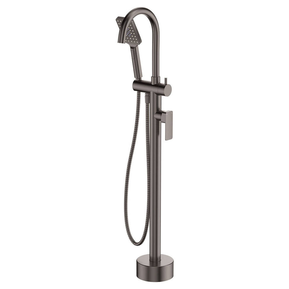Tono Floor Mounted Bath Mixer With Hand Shower, Gun Metal